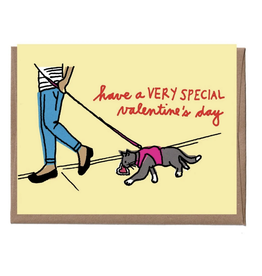 Cat On a Leash Valentine Greeting Card