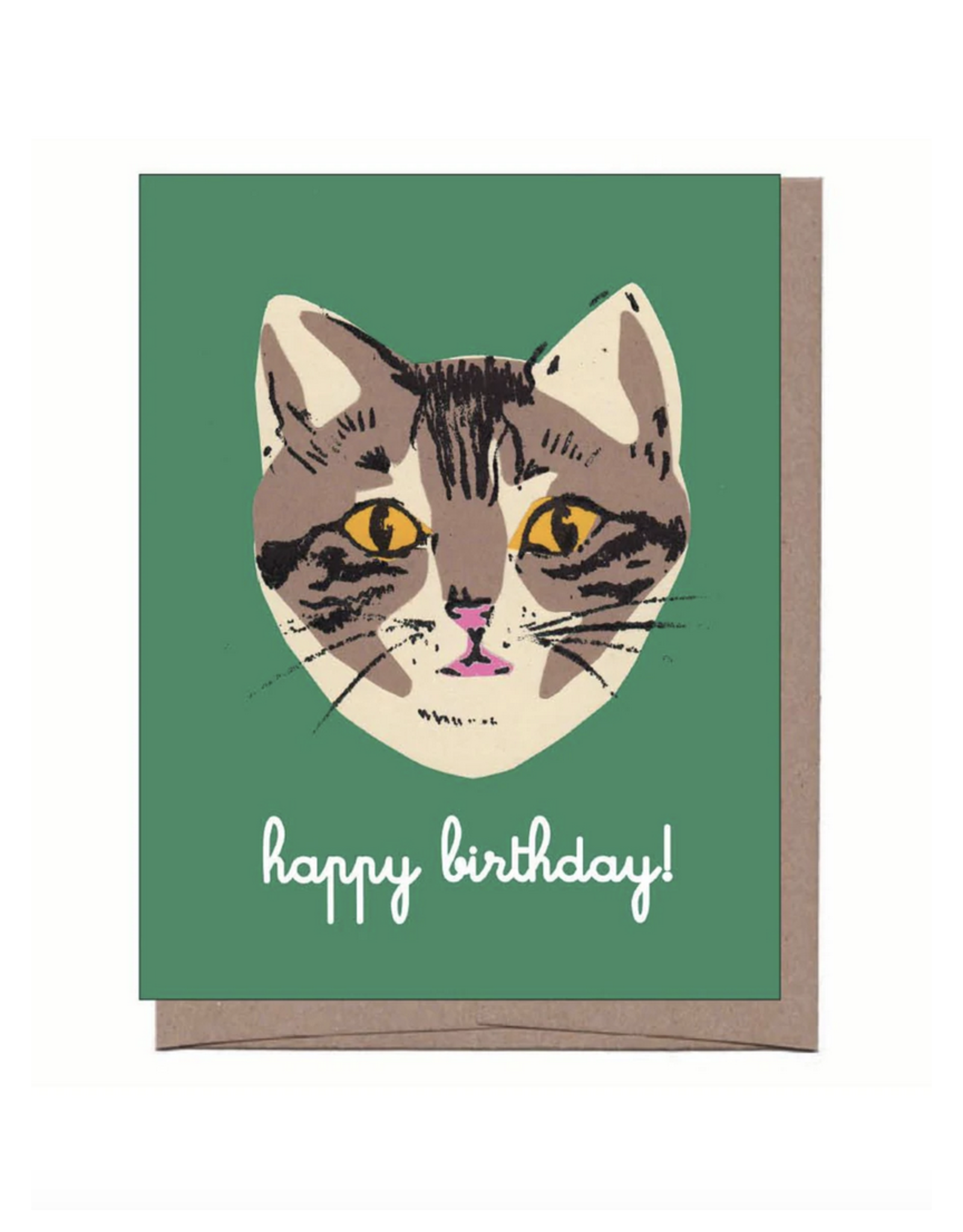 Green Cat Happy Birthday Greeting Card