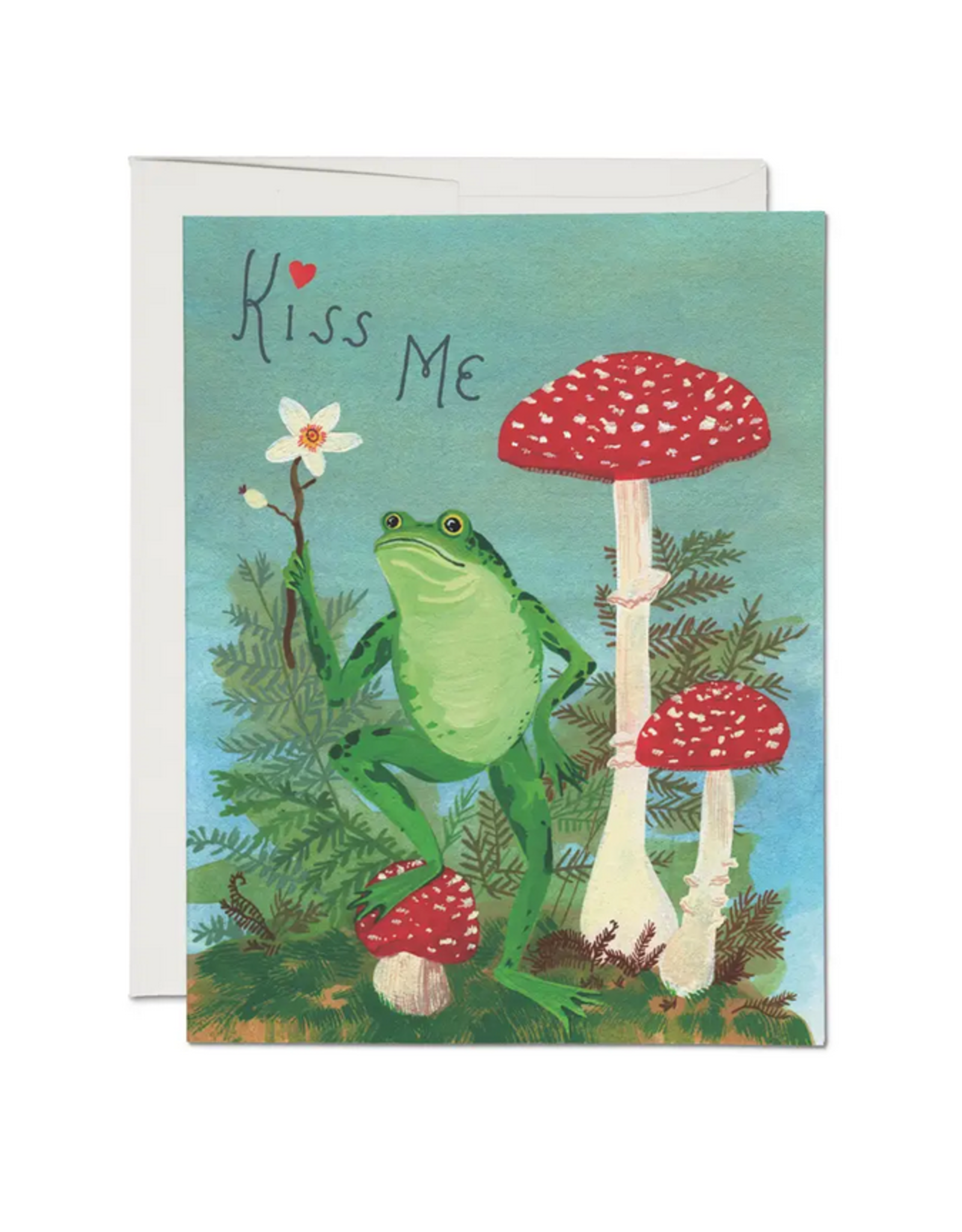 Kiss Me Frog & Mushrooms Greeting Card