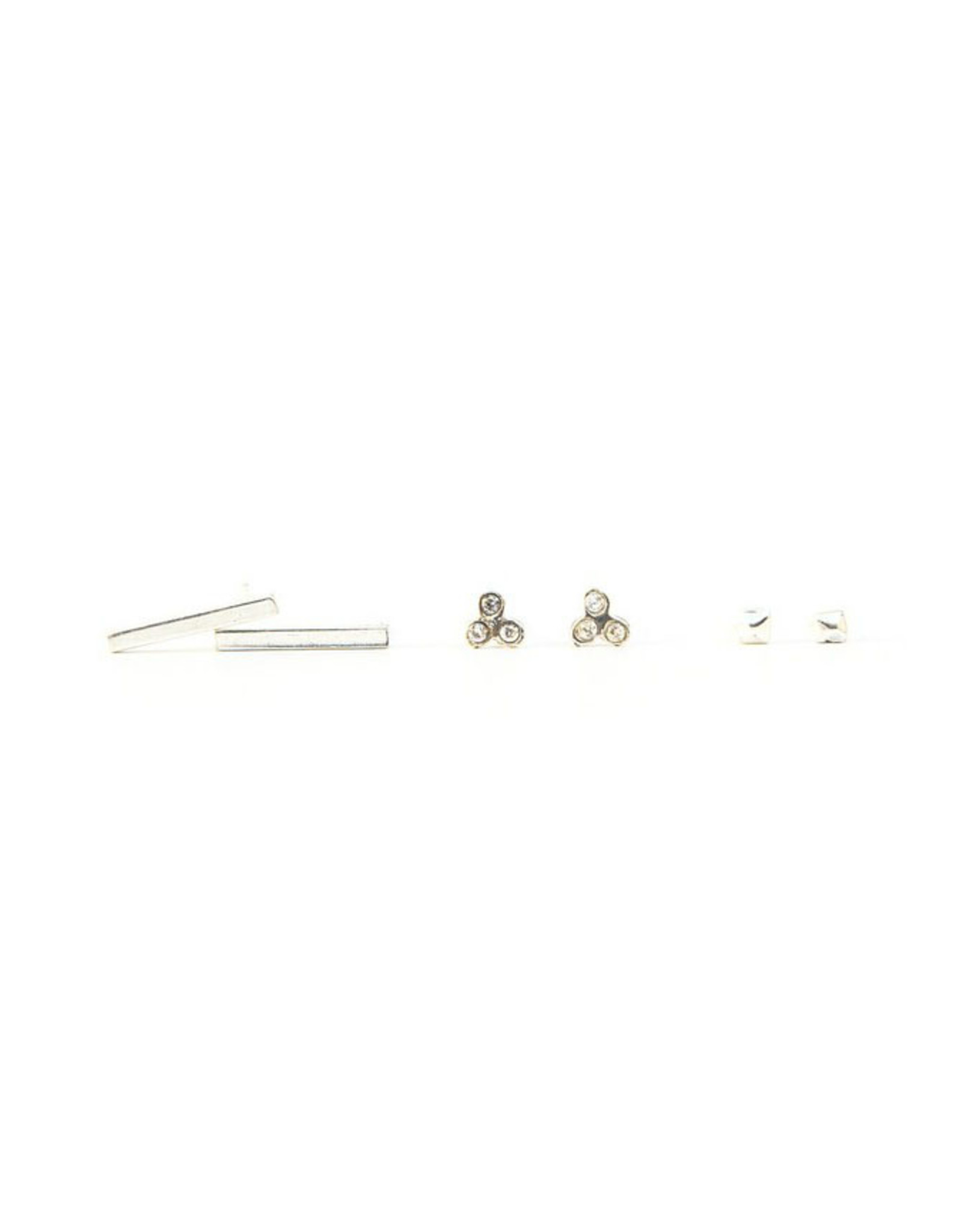 Mini Stud Earrings Set of 3 - Silver