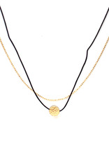 Layered Hammered Circle Necklace - Gold/Black