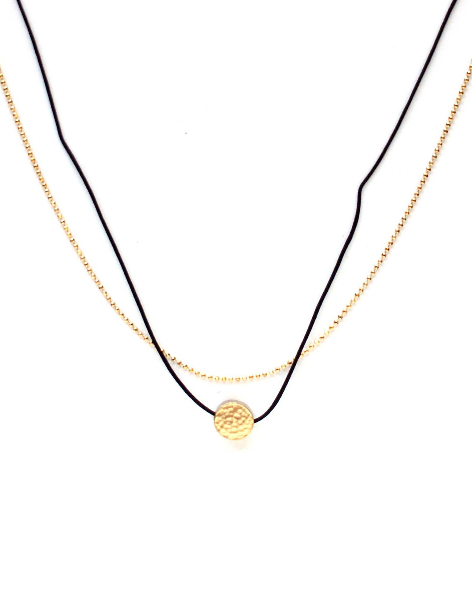 Layered Hammered Circle Necklace - Gold/Black