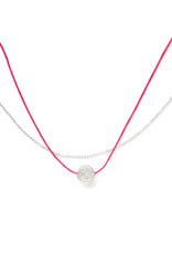 Layered Hammered Circle Necklace - Silver/Pink