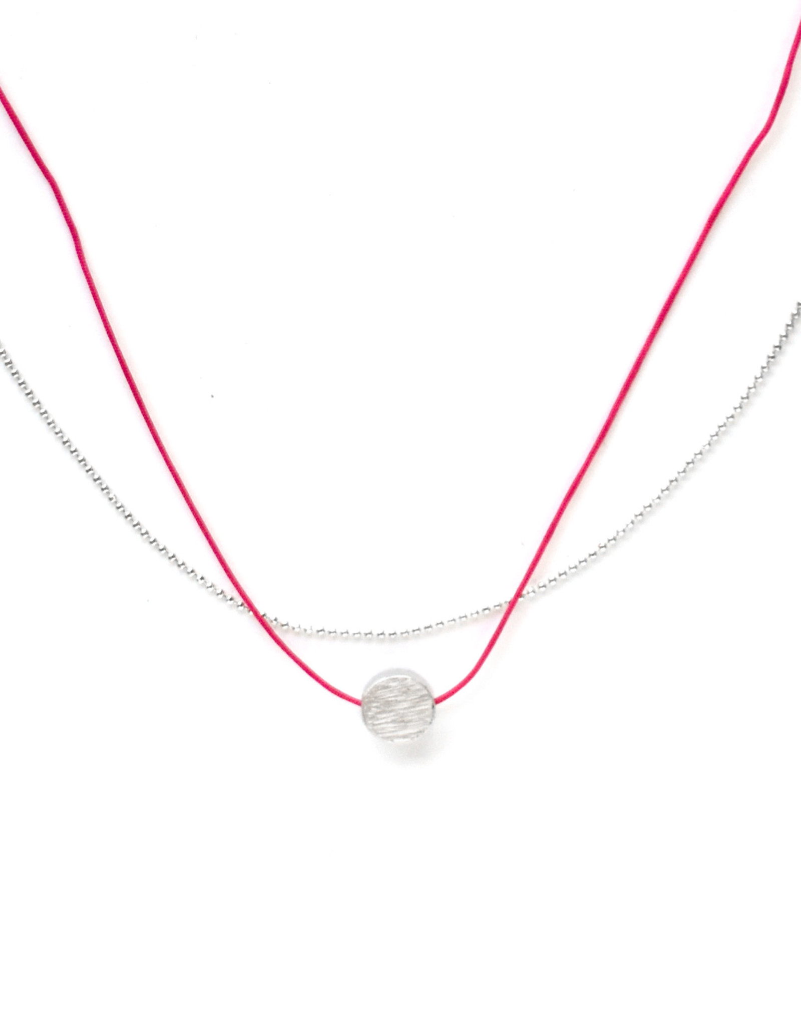 Layered Hammered Circle Necklace - Silver/Pink*