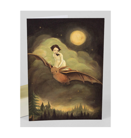 Flying By Night Girl & Bat Greeting Card