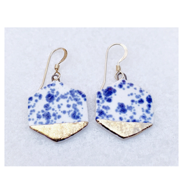 Small Hexagon Earrings - Blue Speckle/Gold