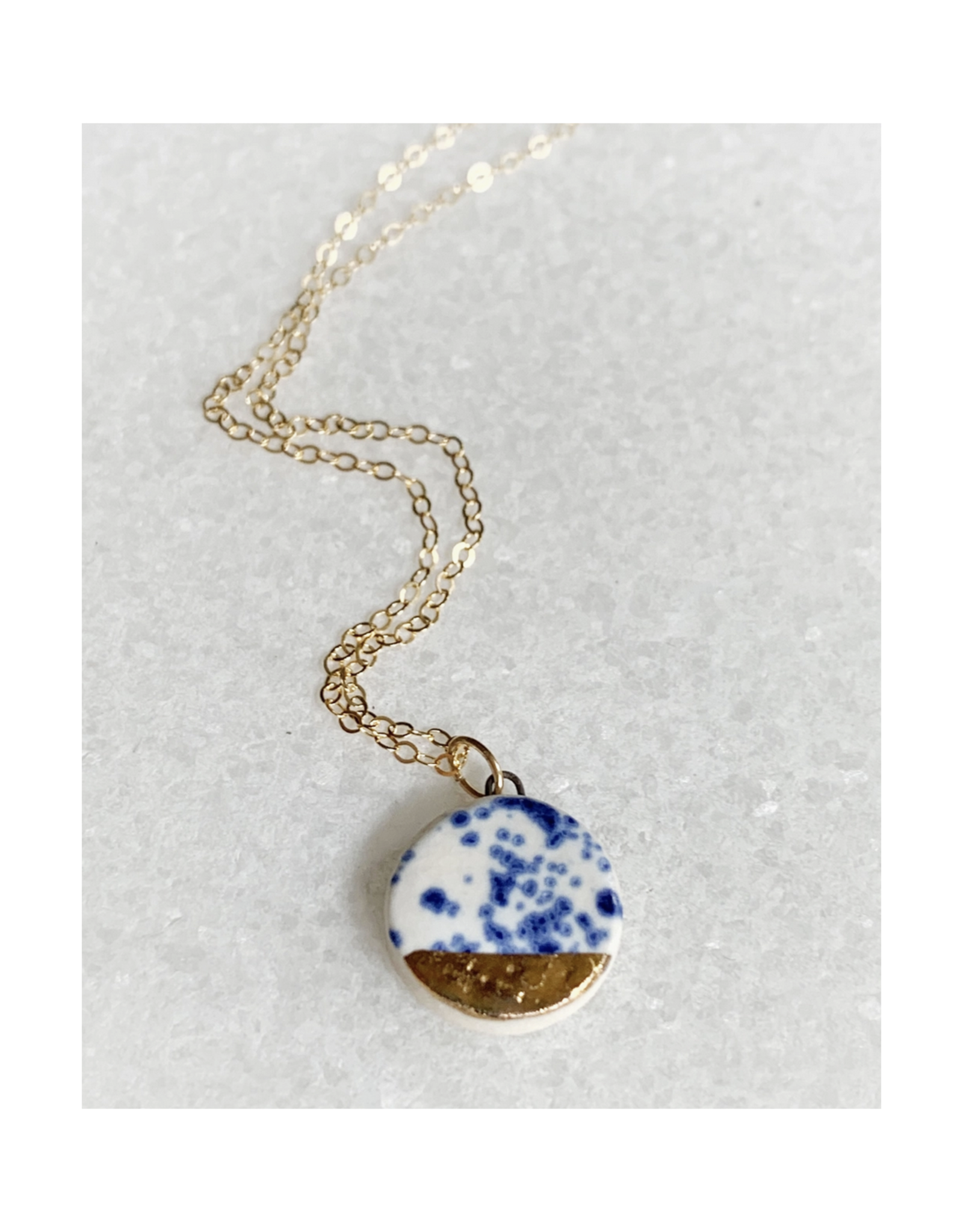 Small Circle Necklace - Blue Speckle/Gold