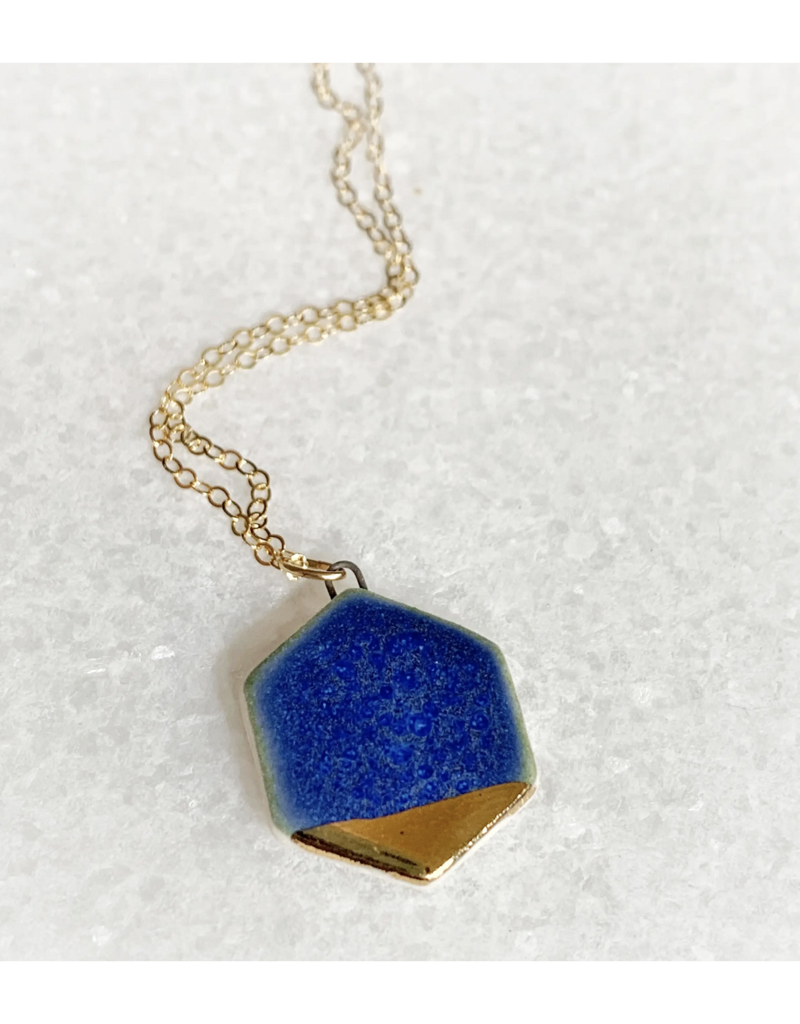Small Hexagon Necklace -  Blue/Gold
