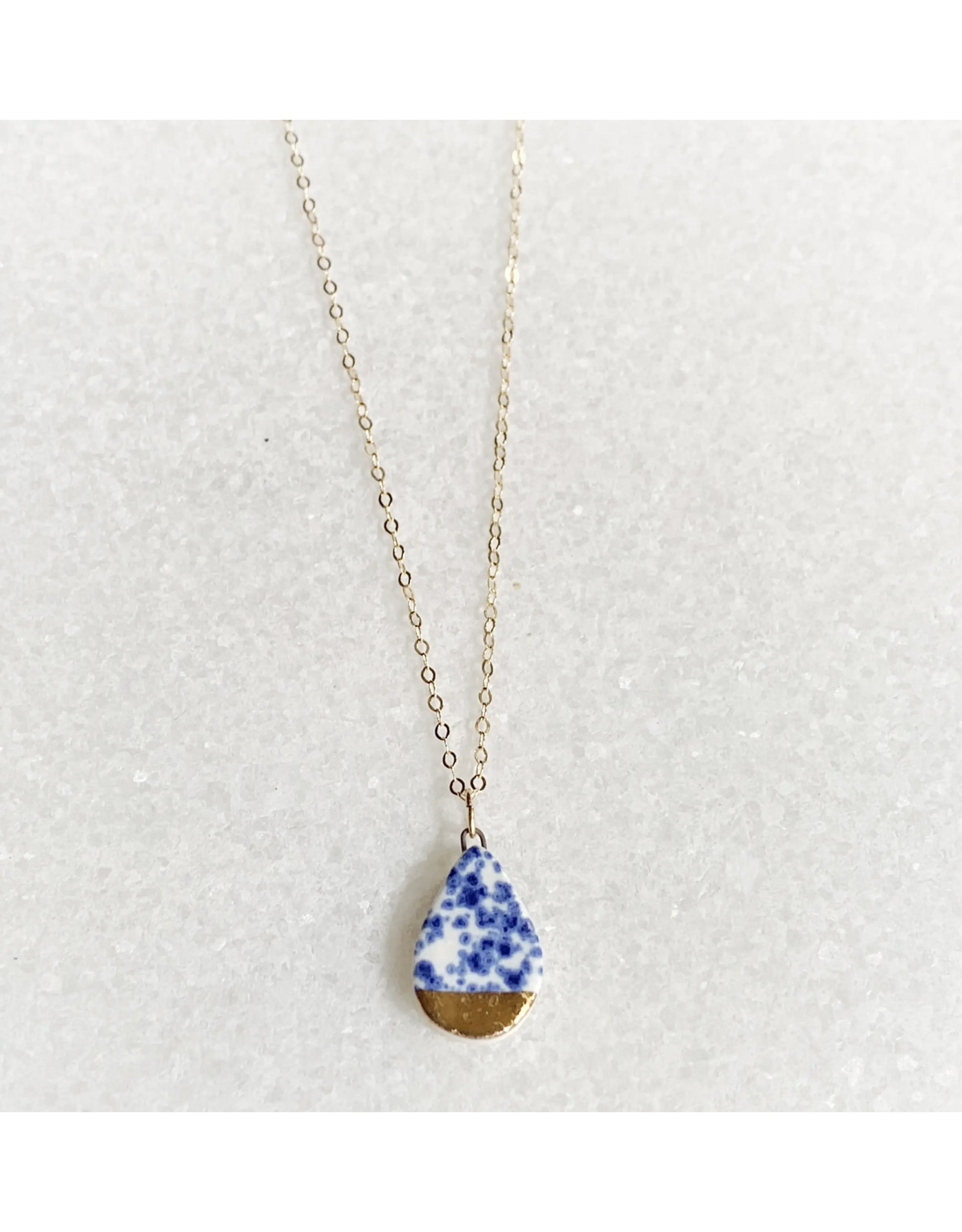 Small Teardrop Necklace - Blue Speckle/Gold