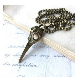 Plague Doctor Bird Skull Necklace - Brass