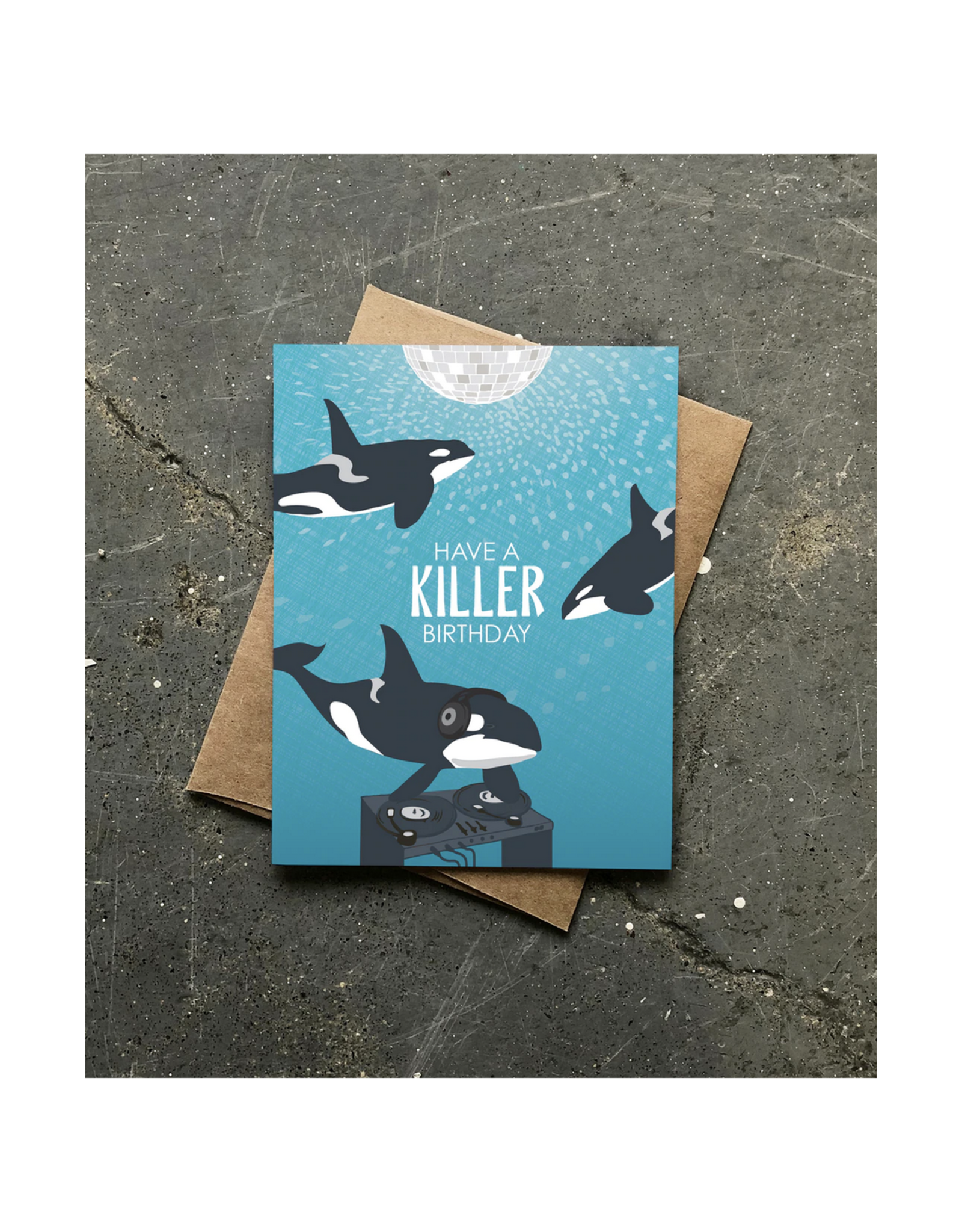 Have a Killer (Whale) Birthday Blue Greeting Card