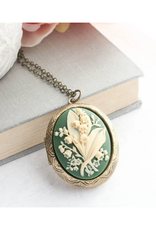 Green Lily of the Valley Locket Necklace