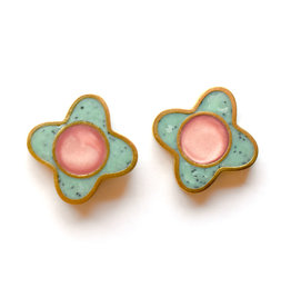 Mod Flower Earrings - Pink/Green