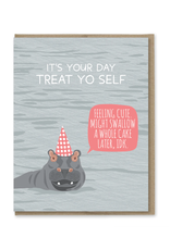 Hippo Swallow Cake Birthday Greeting Card