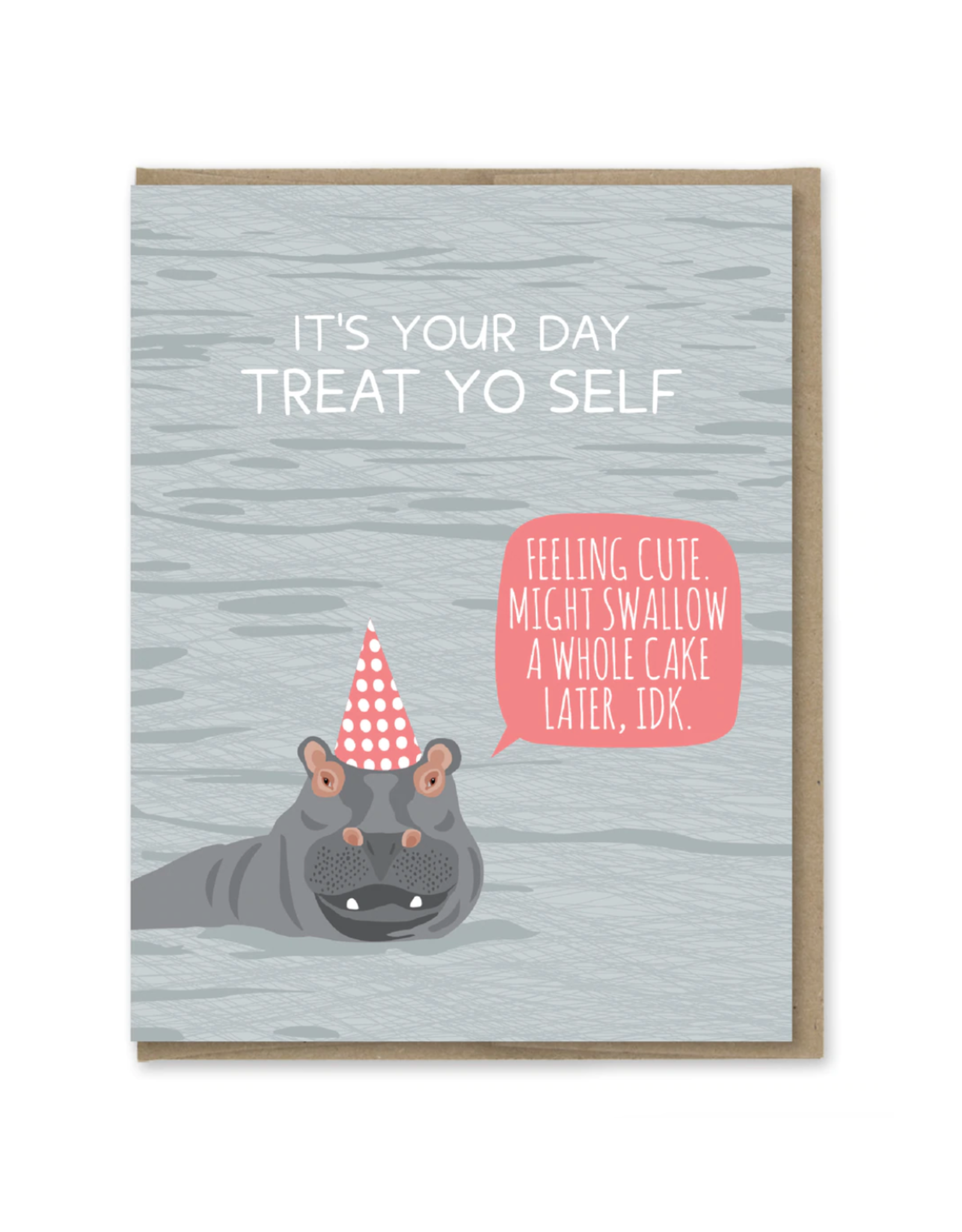 Hippo Swallow Cake Birthday Greeting Card