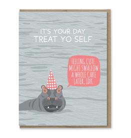 Hippo Swallow Cake Birthday Greeting Card