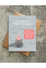 Hippo Swallow Cake Birthday Greeting Card