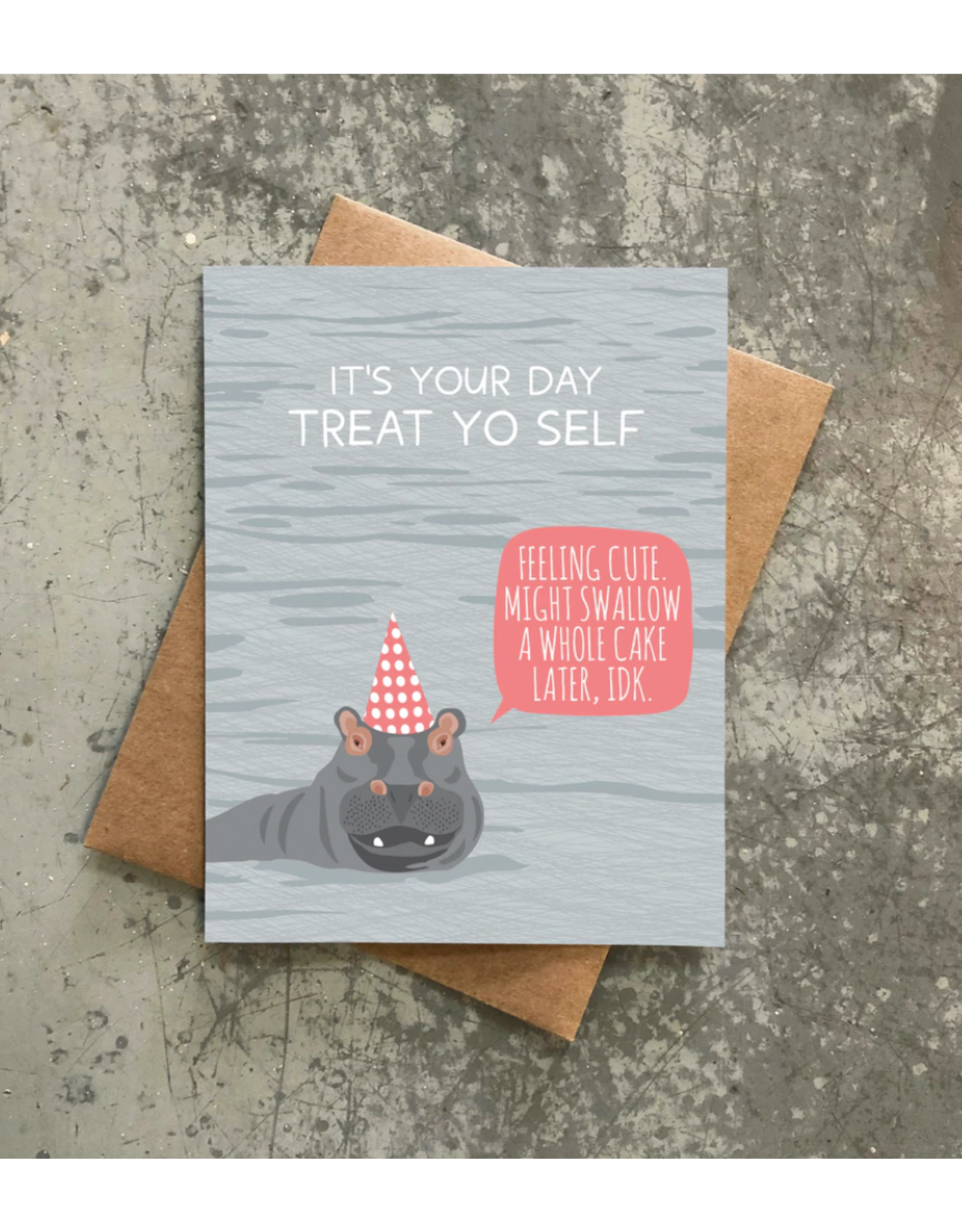 Hippo Swallow Cake Birthday Greeting Card