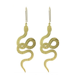 Celestial Snake Dangle Earrings - Brass