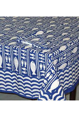 Blue Striped Fish Block Print Tablecloth