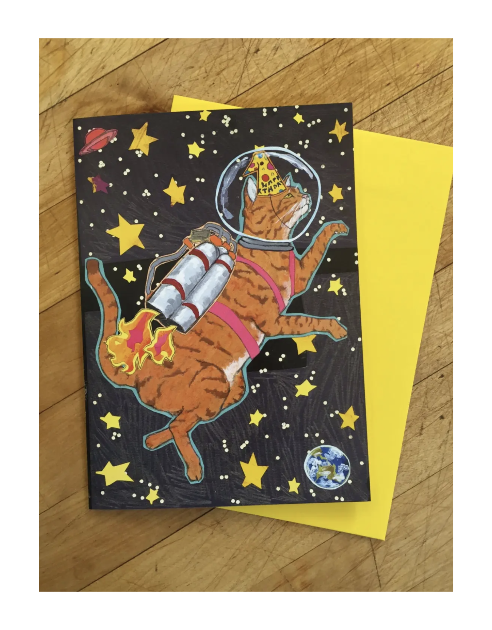 Astro Cat Birthday Greeting Card