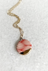 Small Circle Necklace - Red Waves/Gold
