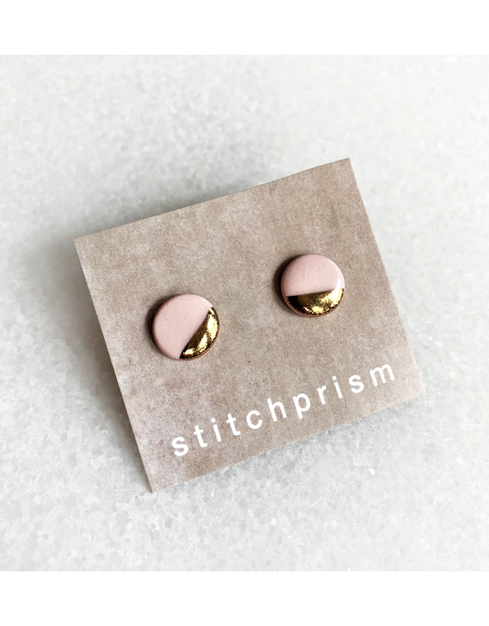 Small Circle Stud Earrings -  Pink/Gold