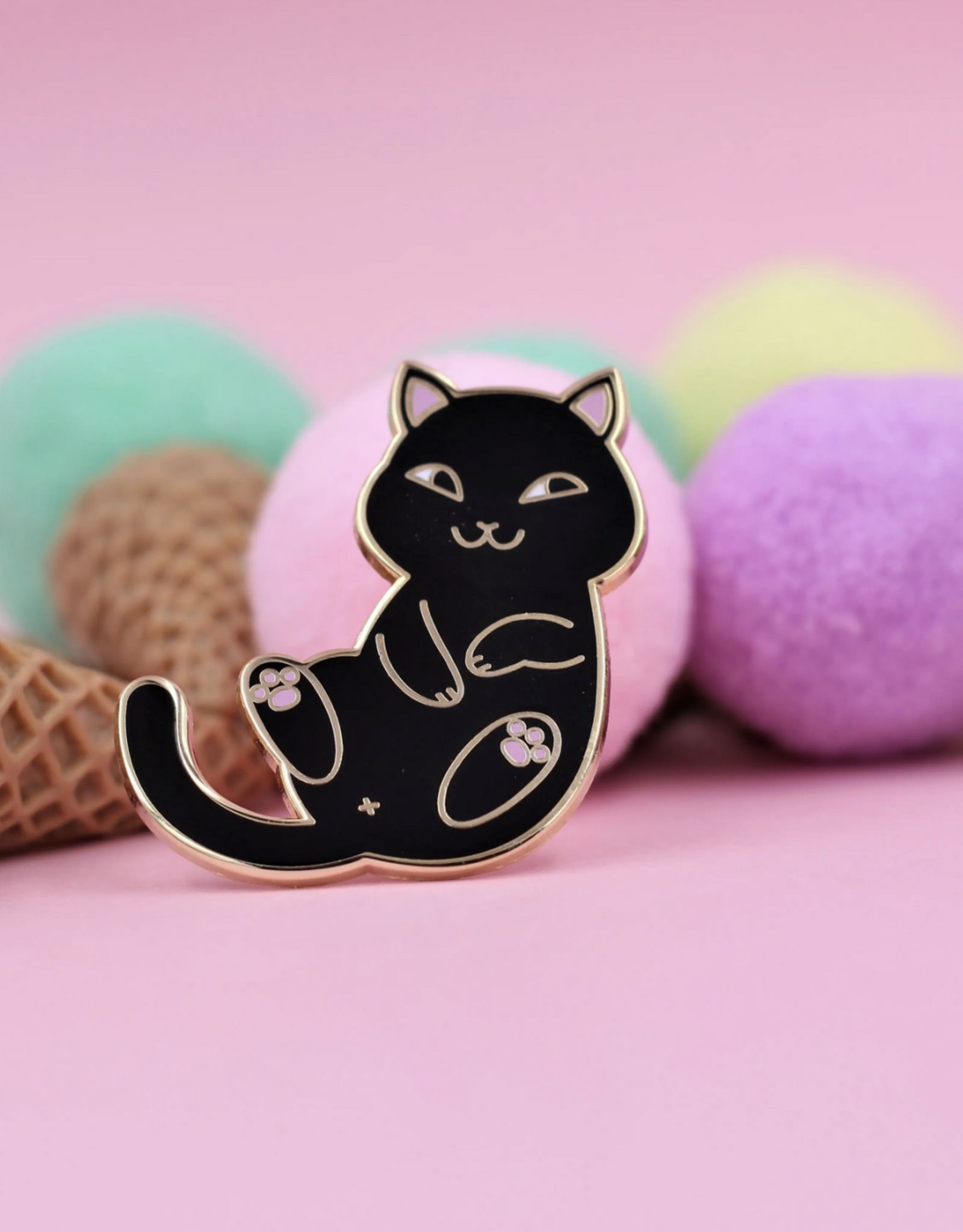 Playful Black Cat Enamel Pin