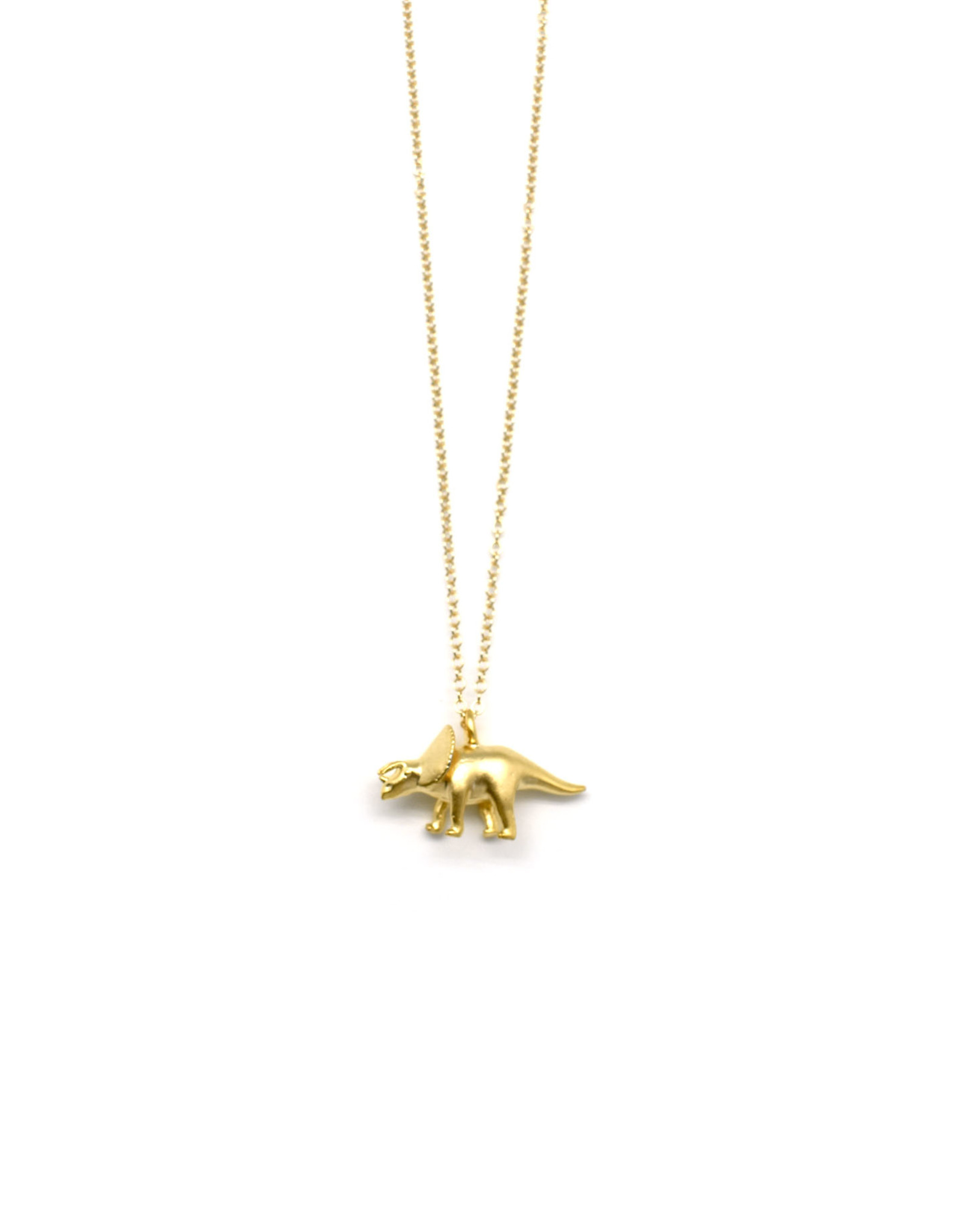 Triceratops Dino Charm Necklace - Gold