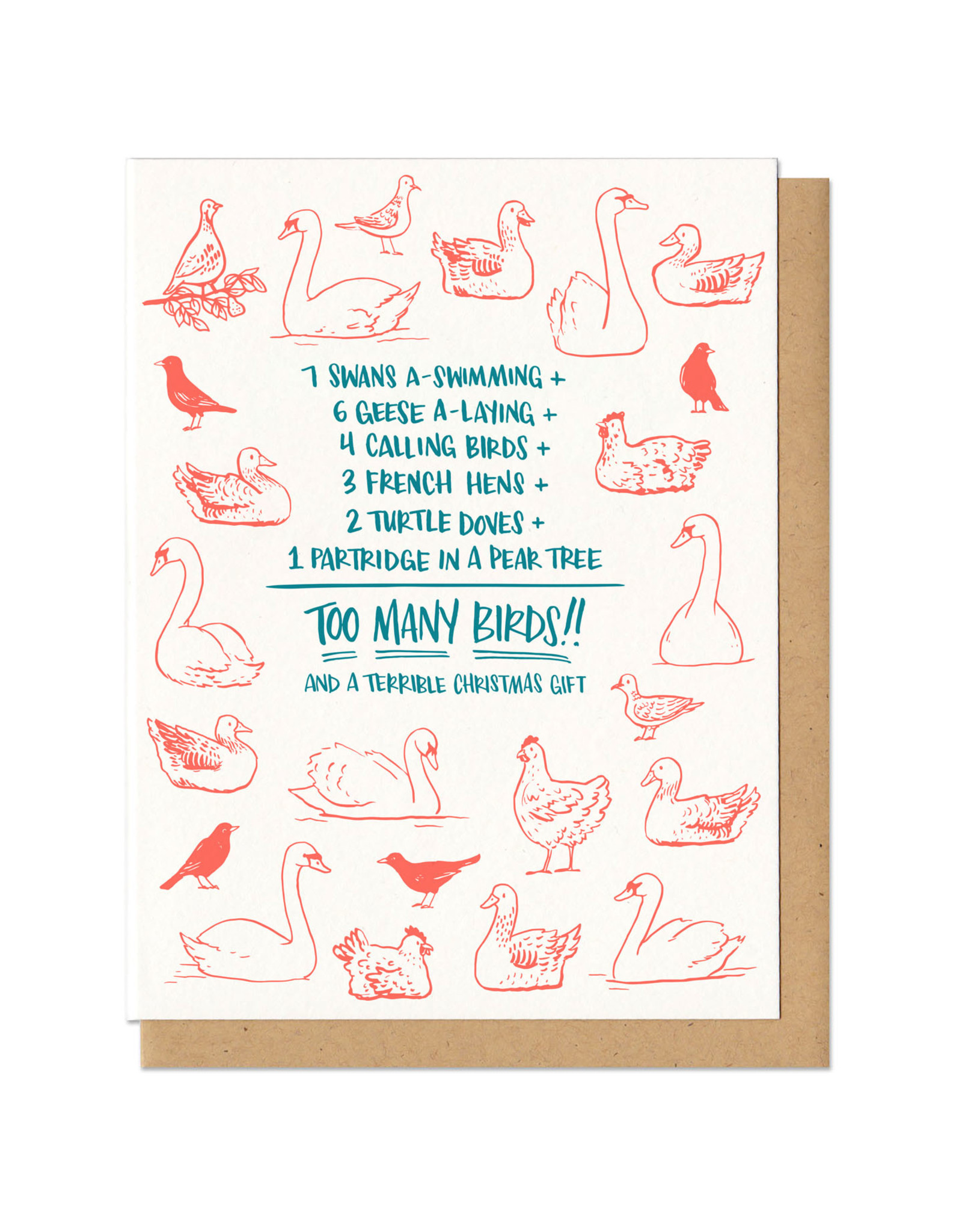 Too Many Birds Christmas Gift Greeting Card