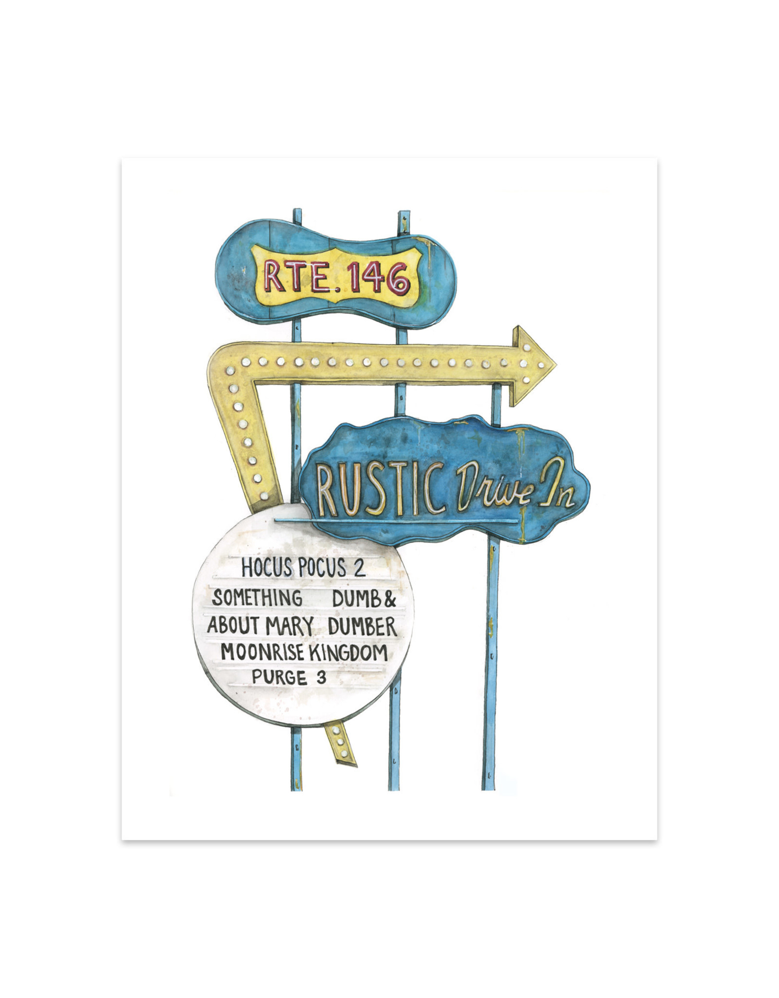 Rustic Drive-in Watercolor Print