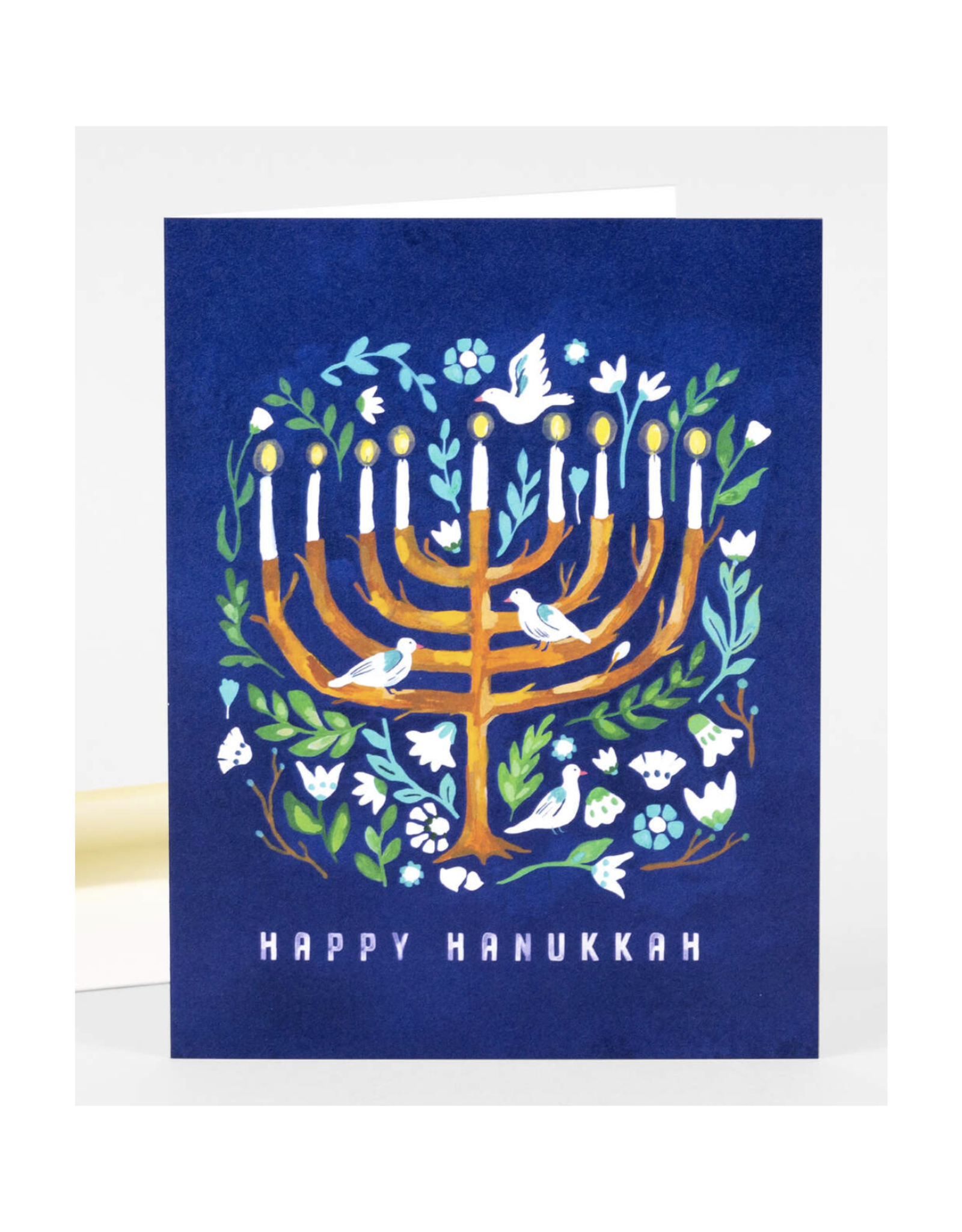 Happy Hanukkah Floral Menorah Greeting Card