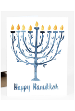 Watercolor Lit Menorah Happy Hanukkah Greeting Card