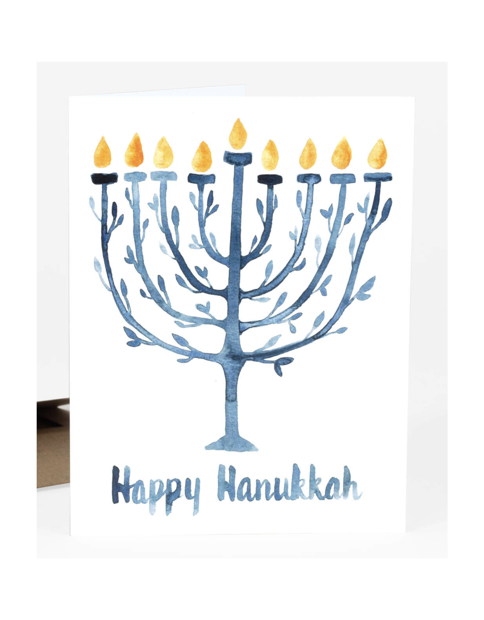 Watercolor Lit Menorah Happy Hanukkah Greeting Card