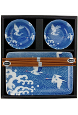 Blue Crane and Waves Sushi Set for 2