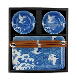 Blue Crane and Waves Sushi Set for 2