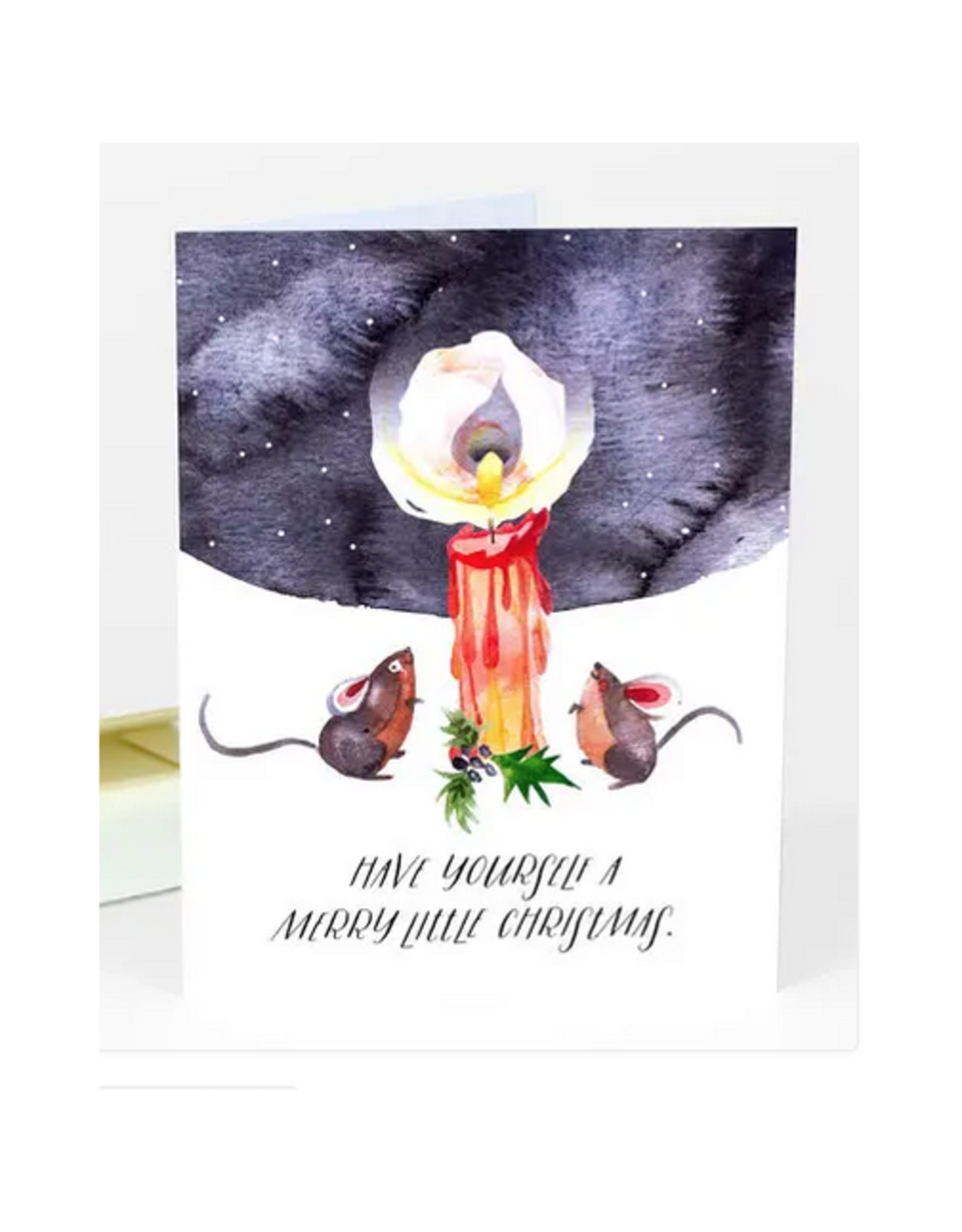 Merry Little Christmas Mice & Candle Greeting Card