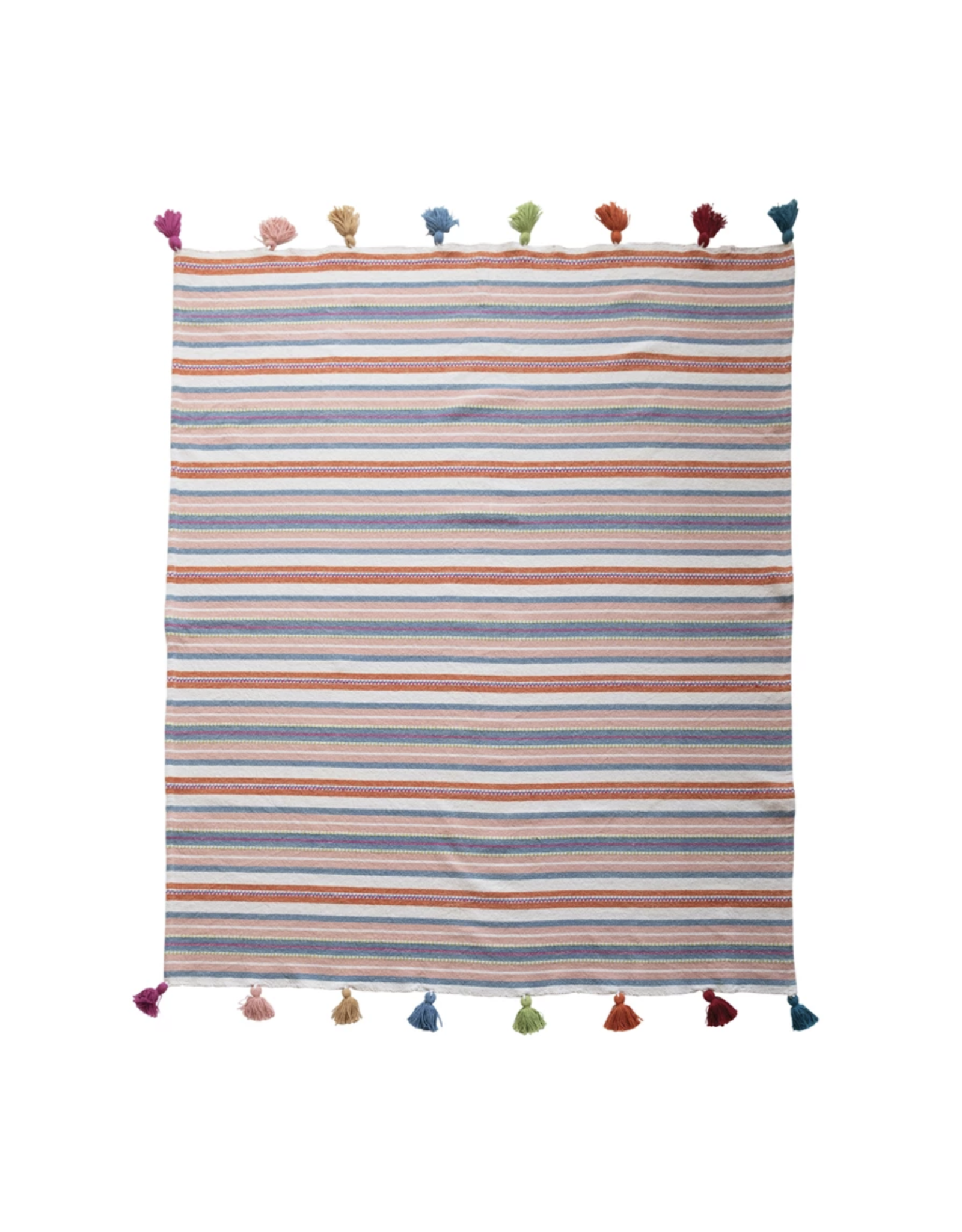 Woven Cotton Striped Throw with Tassels