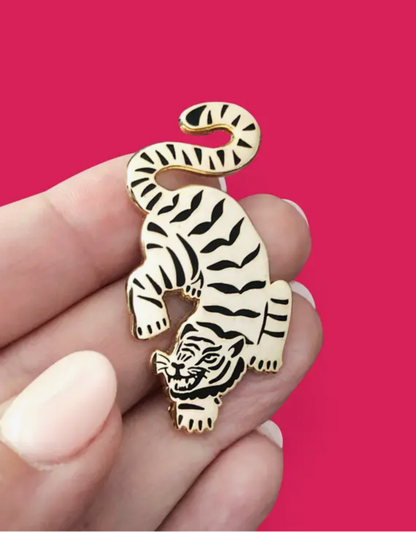 Stay Fierce Gold Tiger Enamel Pin