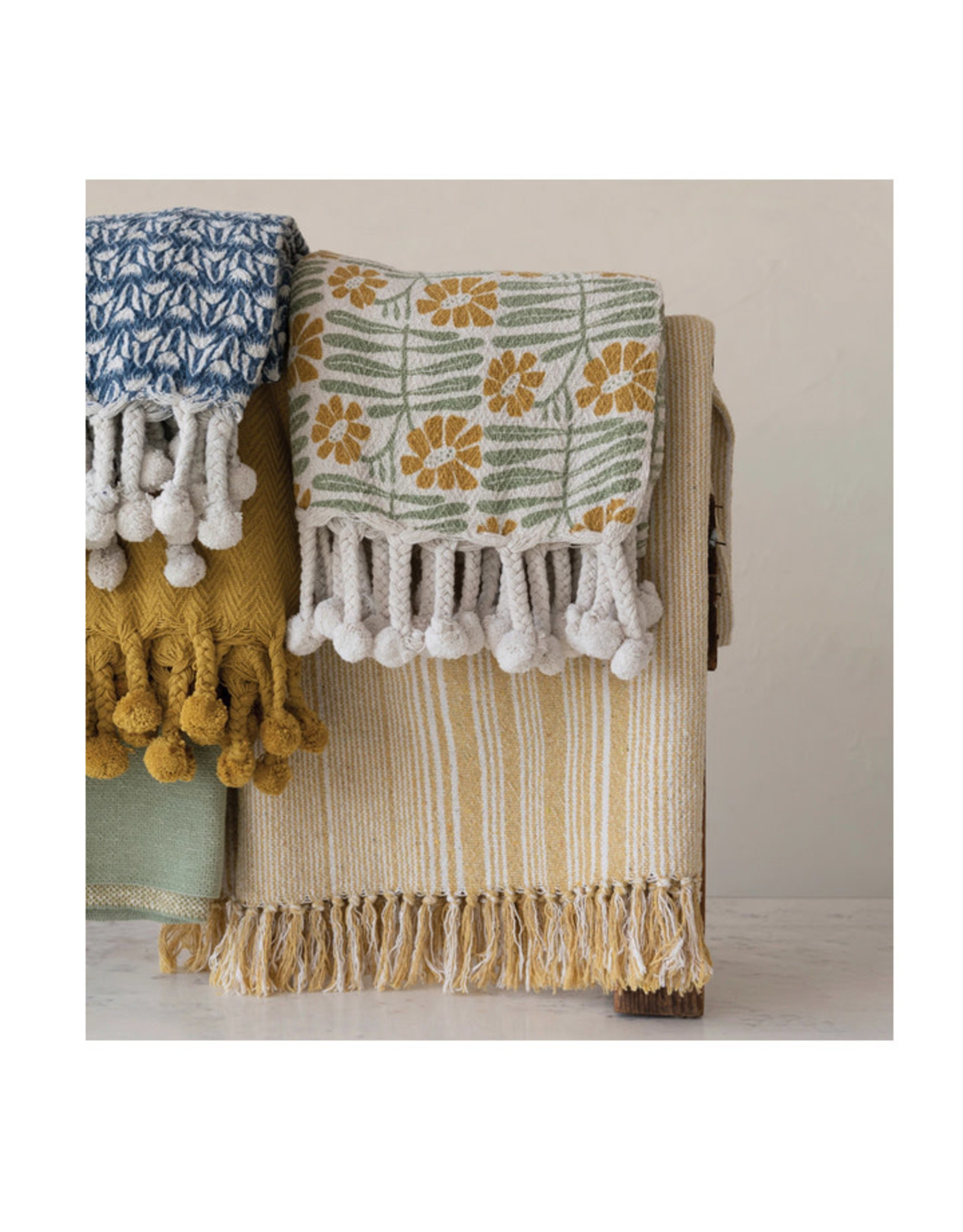 Florals & Tassels Woven Cotton Throw