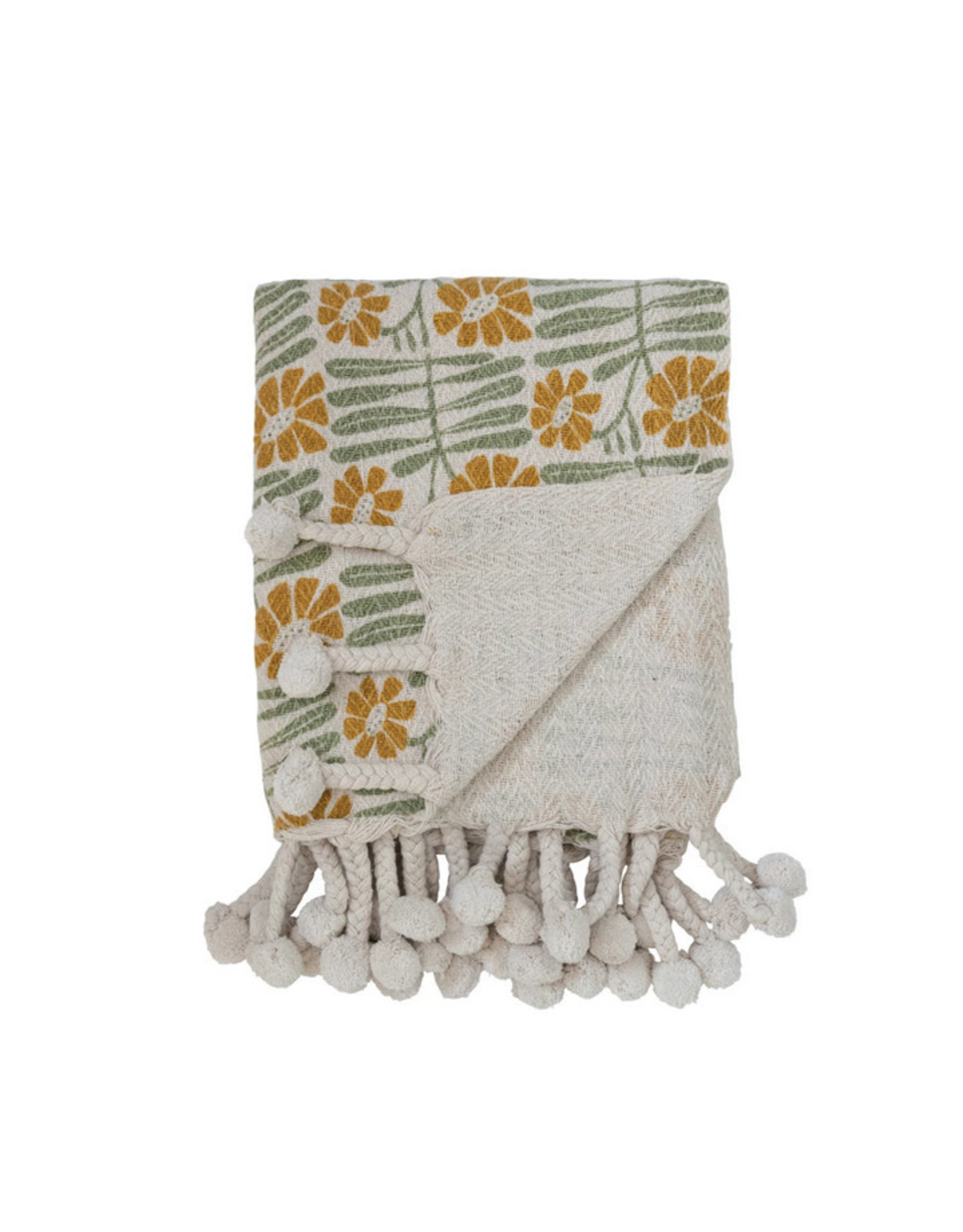 Florals & Tassels Woven Cotton Throw