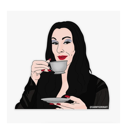 Morticia Addams Sipping Tea Sticker