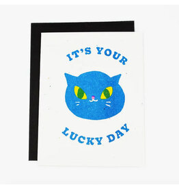 Lucky Day Black Cat Risograph Greeting Card