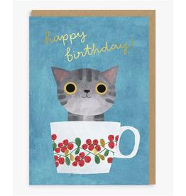 Happy Birthday Teacup Kitten Greeting Card