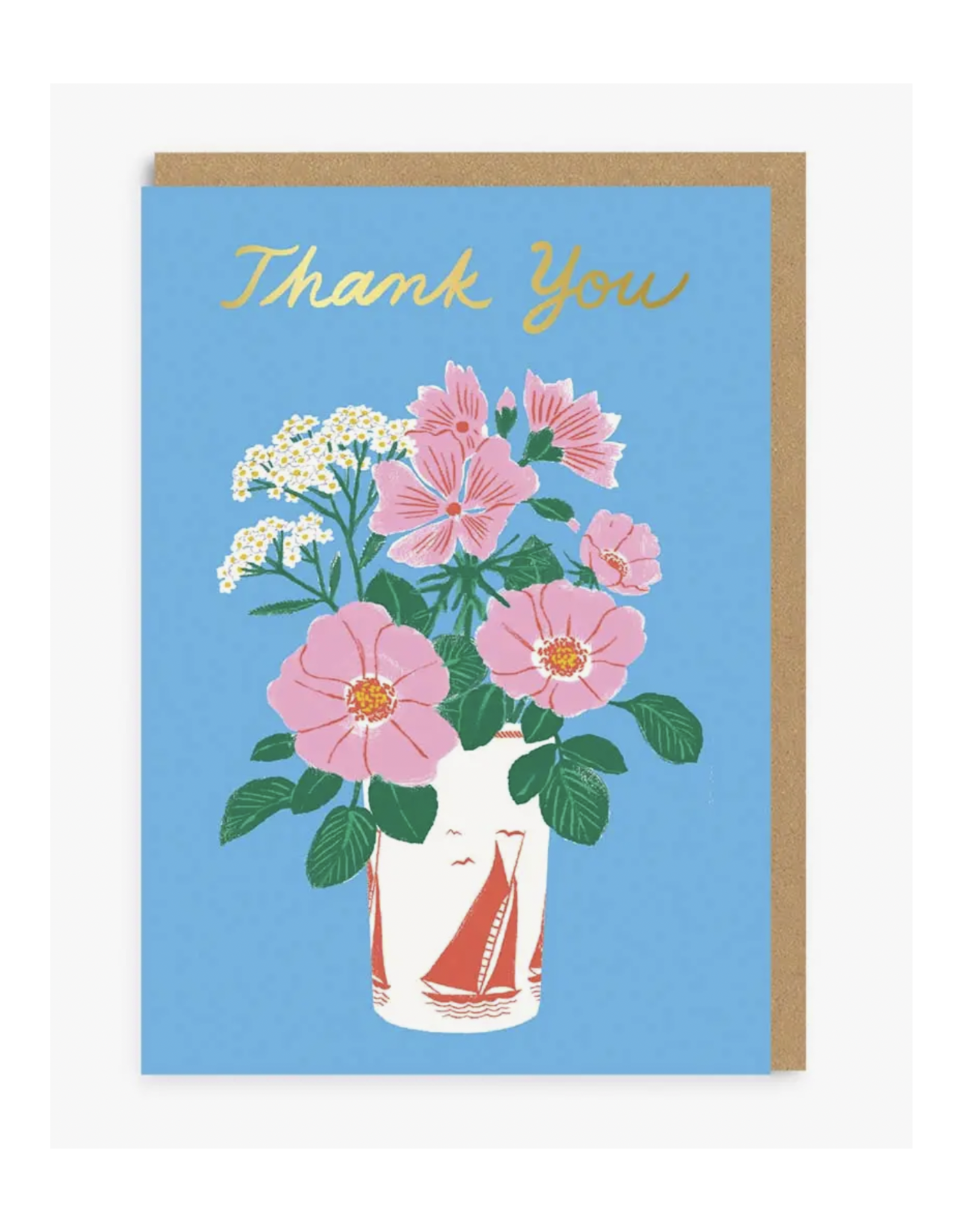 Thank you Floral Vase  Gold Foil Greeting Card