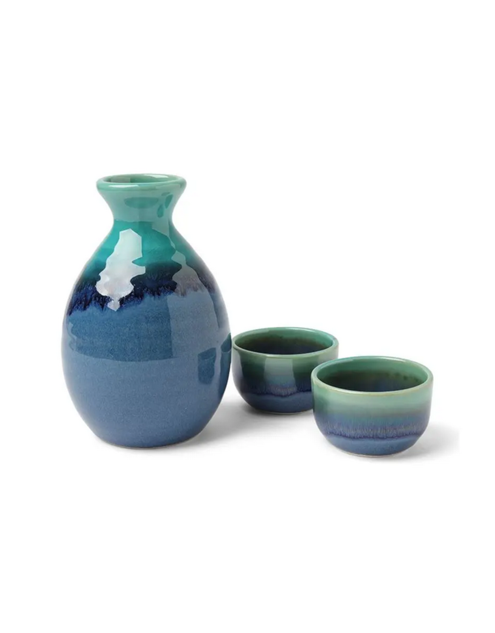 Jade Ocean Blue Sake Set For 2