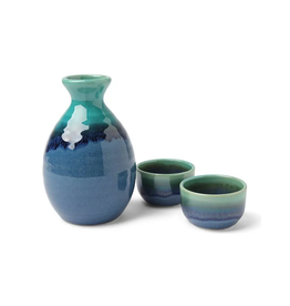 Jade Ocean Blue Sake Set For 2