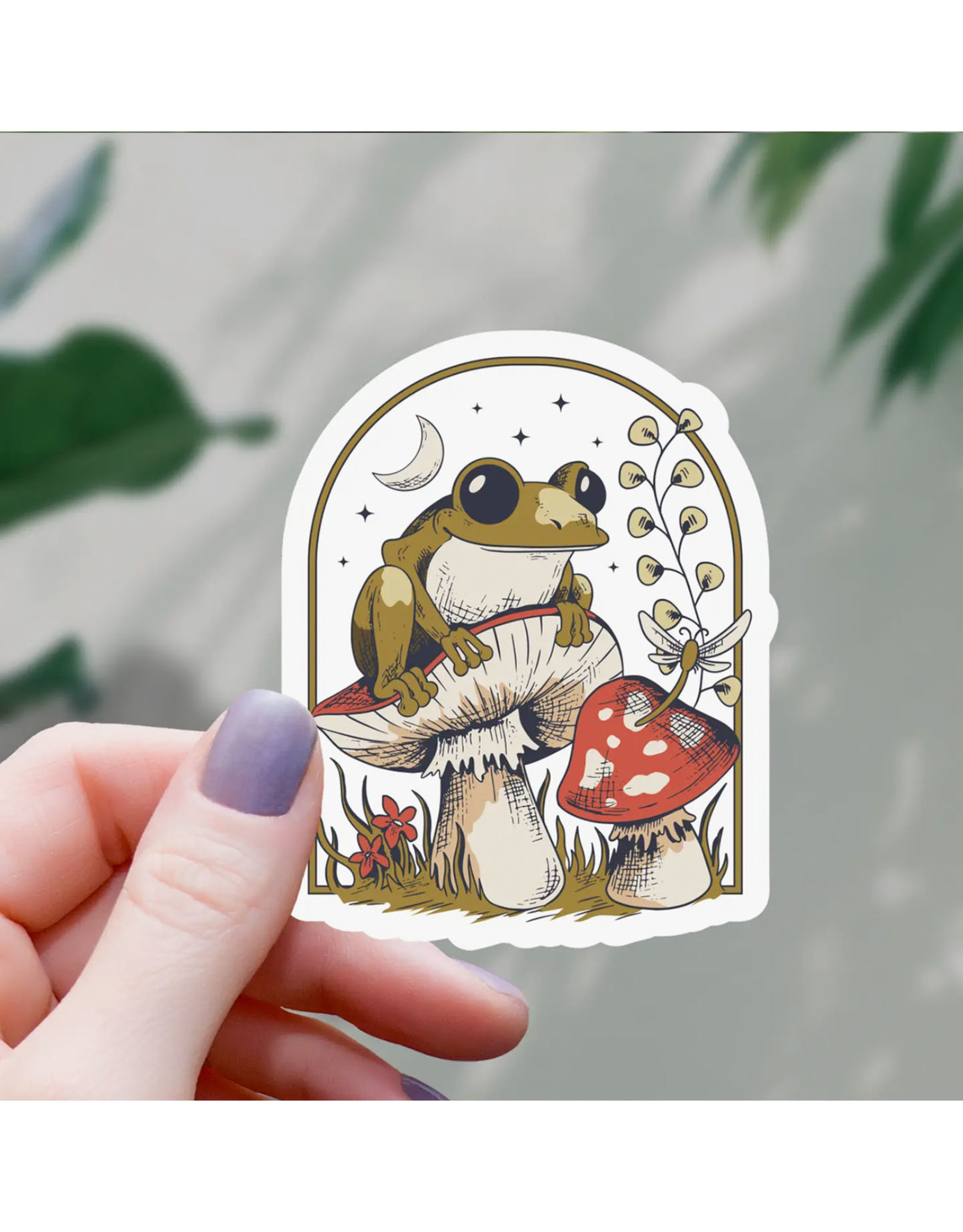 Cottagecore Frog On Mushroom Sticker