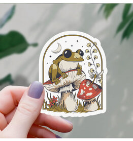Cottagecore Frog On Mushroom Sticker