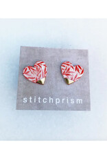 Medium Heart Stud Earrings - Red Leaf/Gold